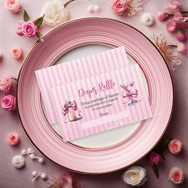 Cartão De Informações Um doce Tini, uma Fralda, Raffle (Coquette Bows Martini Bottle Girl Baby Shower Diaper Raffle Insert - A Sweet Tini One Collection)