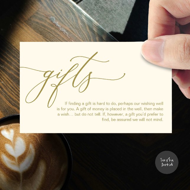 Cartão De Informações Uma nota sobre doações, dinheiro de lua de mel (A note on gifts, honeymoon wish fund cash wish enclosure card in yellow gold)
