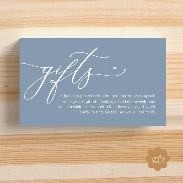 Cartão De Informações Uma nota sobre presentes, Casamento Romântico Mode (A note on gifts, Modern Romantic Wedding Enclosure Card Cute Heart Honeymoon Cash Dusty Blue)