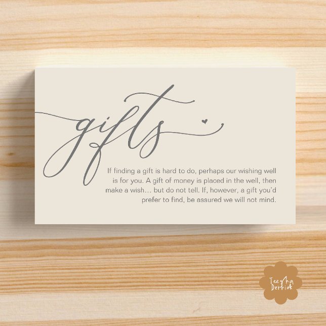 Cartão De Informações Uma nota sobre presentes, casamento romântico mode (A note on gifts, Modern Romantic Wedding Enclosure Card Cute Heart Honeymoon Cash Cream Grey)
