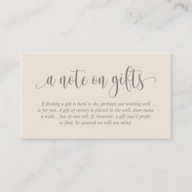 Cartão De Informações Uma Nota Sobre Presentes De Casamento, Script Eleg (Frente)