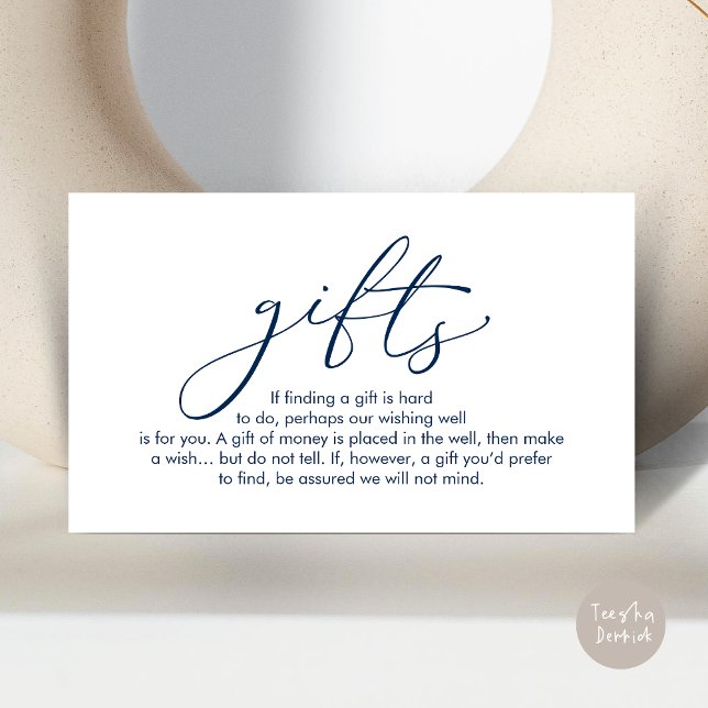 Cartão De Informações Uma nota sobre presentes, desejo de lua de mel do  (A note on gifts, wedding honeymoon wish, fund, enclosure card, modern romantic, Navy Blue)