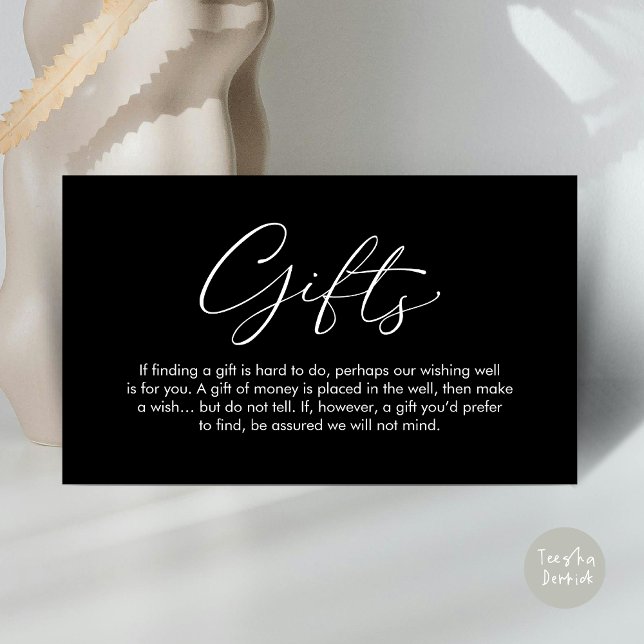 Cartão De Informações Uma nota sobre presentes, desejo de lua de mel do  (A note on gifts, wedding honeymoon wish, fund, enclosure card, modern romantic, Classy Black)