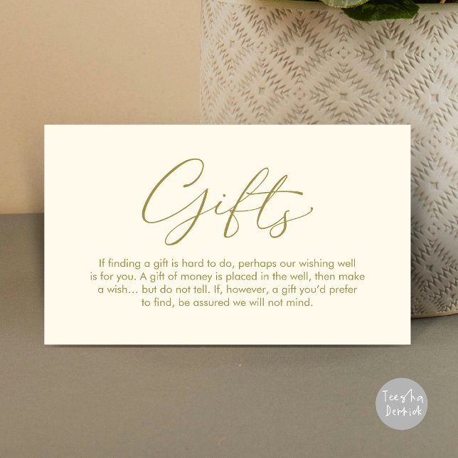 Cartão De Informações Uma nota sobre presentes, votos para a lua de mel (A note on gifts, wedding honeymoon wish fund enclosure card, Modern Romantic, Yellow Gold)