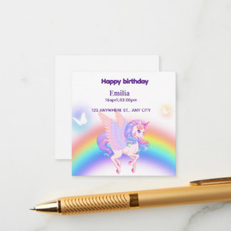 Cartão De Informações Unicorn Rainbow Birthday Invitation Enclosure Card