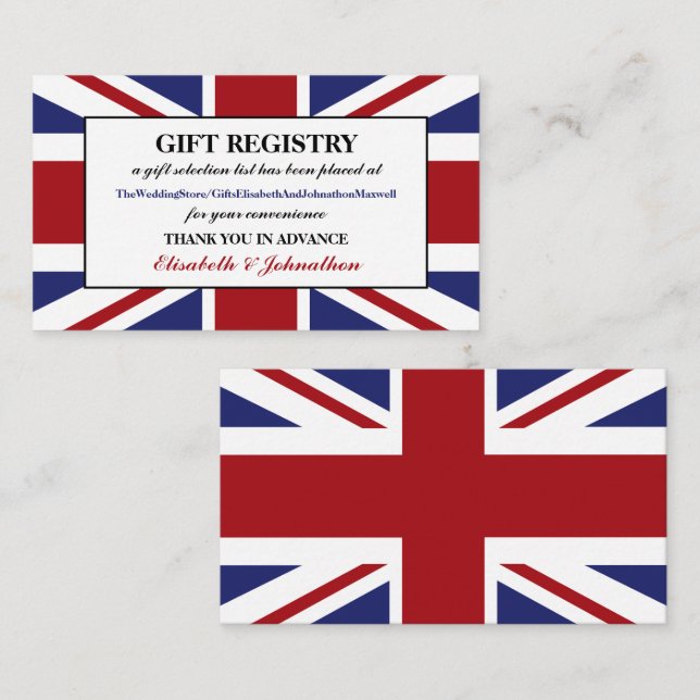 Cartão De Informações Union Jack Flag British Wedding Gift Registry (Frente/Verso)