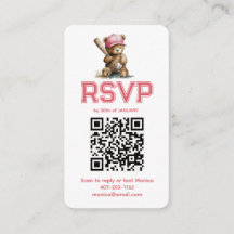 Ursinho de Menina de Beisebol Chá de Bebê QR RSVP