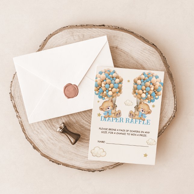 Cartão De Informações Urso Balão de Espera Gêmeos Fralda Azul Raffle (Criador carregado)