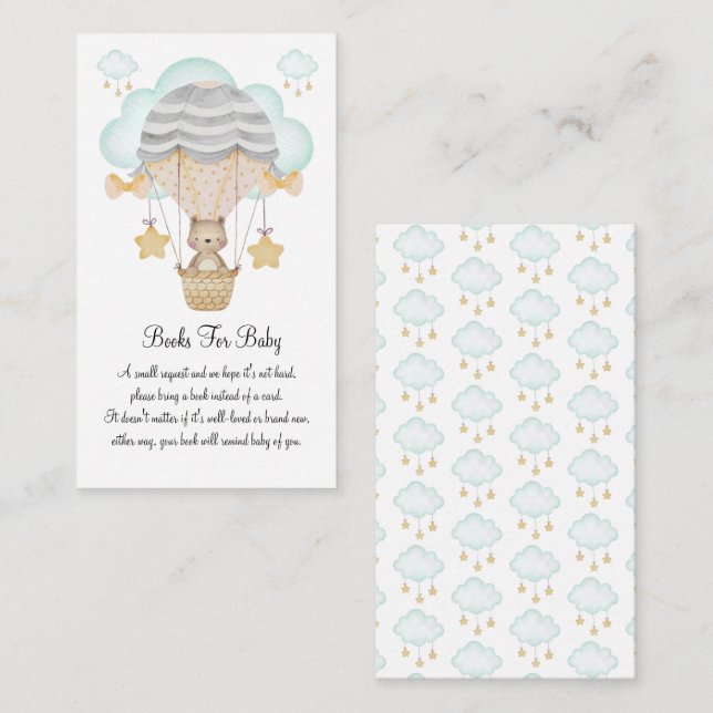 Cartão De Informações Urso Balões de Ar Quente Azul Livros Para Bebê (Frente/Verso)