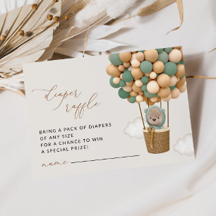 Cartão De Informações Urso, Balões Verdes, Fralda-Chá de fraldas Raffle