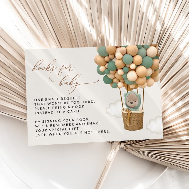 Cartão De Informações Urso, Balões Verdes, Livros de Chuvinha de Bebê Pa (Criador carregado)