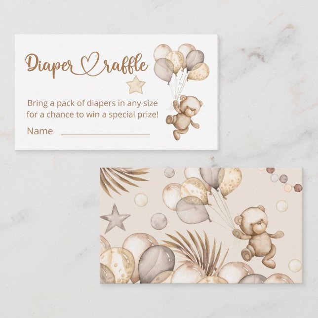 Cartão De Informações Urso Bebê Fralda Chá de fraldas Raffle (Frente/Verso)