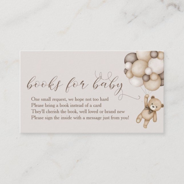 Cartão De Informações Urso Bonito Com Livros De Balões Para Bebê (Frente)