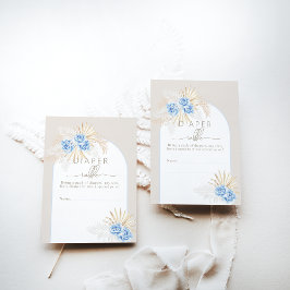 Cartão De Informações Urso Chá de fraldas Azul-Garoto Fralda Raffle