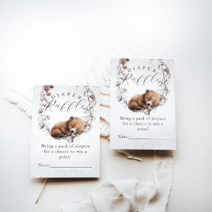 Cartão De Informações Urso de Madeira Fralda de inverno Chá de fraldas R