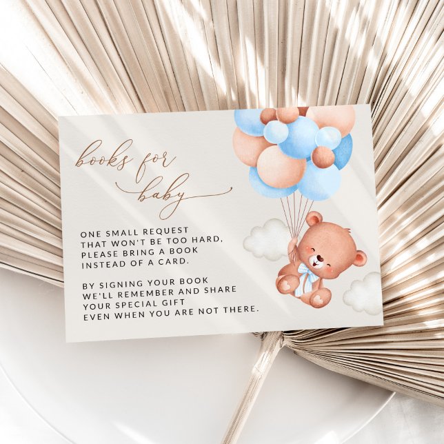 Cartão De Informações Urso de Pelúcia, Balões Azuis, Livros Para Bebê (Criador carregado)