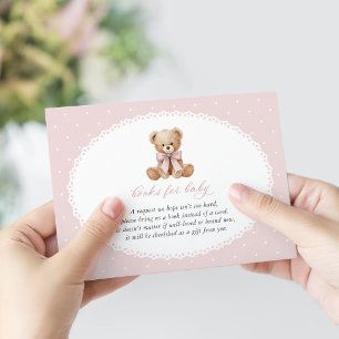 Cartão De Informações Urso de Pelúcia, Laço, Bolinhas Cor-de-Rosa, Livro