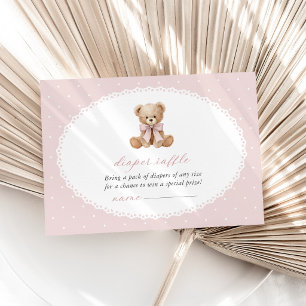 Cartão De Informações Urso de Pelúcia, Laço, Bolinhas Cor-de-Rosa, Sorte