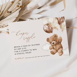 Cartão De Informações Urso de Teddy, Balões Marrons, Raffle Fralda