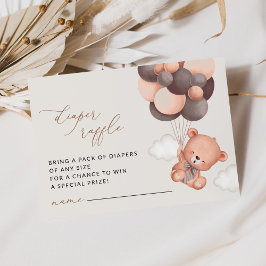 Cartão De Informações Urso de Teddy, Balões Marrons, Raffle Fralda