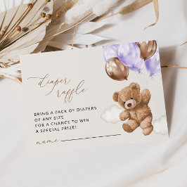 Cartão De Informações Urso de Teddy, Balões Roxos, Raffle Fralda