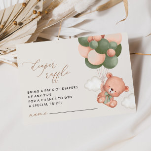Cartão De Informações Urso de Teddy, Balões Verdes, Raffle Fralda