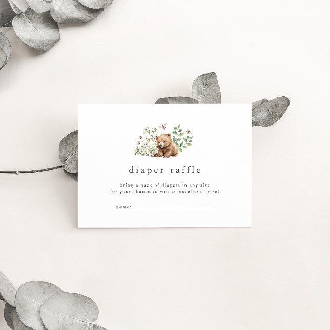 Cartão De Informações Urso-HANNAH Fralda-Chá de fraldas Raffle (HANNAH Bear Woodland Baby Shower Diaper Raffle Enclosure Card)