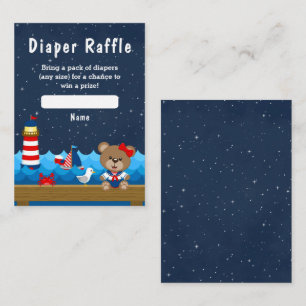 Cartão De Informações Urso Menina Náutica Vermelho e Azul Marinho Sortei