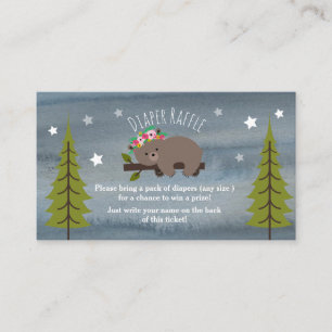 Cartão De Informações Urso Sonolento Estrelas Aquarela Fralda Floral Raf