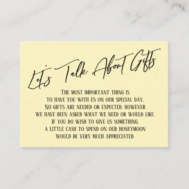 Cartão De Informações Vamos Falar Sobre Presentes Caligrafia Manteiga Am (Frente)