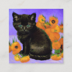 Cartão De Informações Van Gogh Black Kitten com Girassóis