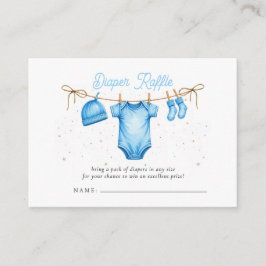 Cartão De Informações Varal de Roupas Menino Azul Baby Shower Rifas de F