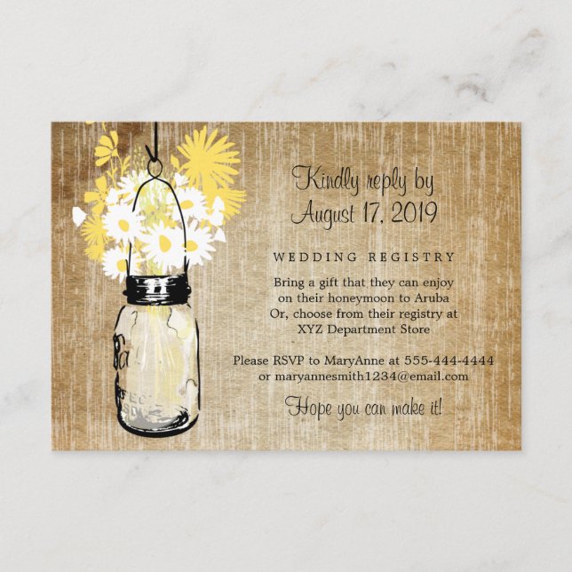 Cartão De Informações Vaso de Pedra Rústico Antigo com Margaridas e Flor (Frente)