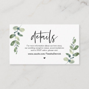 Cartão De Informações Verde Casual, Fonte Negra, Detalhes do Casamento