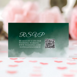 Cartão De Informações Verde Escuro Casamento Moderno RSVP QR