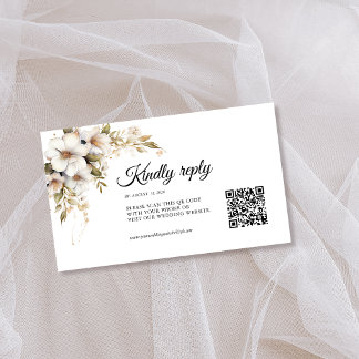 Cartão De Informações Verde Floral Branco código QR