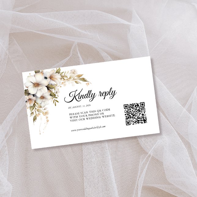 Cartão De Informações Verde Floral Branco código QR (Criador carregado)