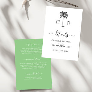 Cartão De Informações Verde limão Tropical Palm Monogramas Casamento