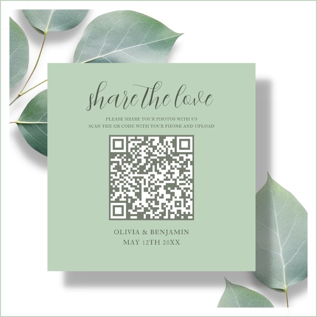 Cartão De Informações Verde Menta | Compartilhe o Amor Código QR (Criador carregado)