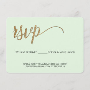 Cartão De Informações Verde menta dourado falso Reservado RSVP sem envio