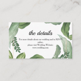 Cartão De Informações verde na moda tropical. Detalhes do Casamento de P