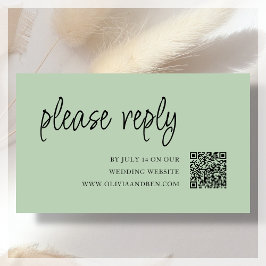 Cartão De Informações Verde Salvia | Código QR | RSVP de Casamento