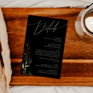 Cartão De Informações Verde Whimsical Preto e Detalhes Dourados
