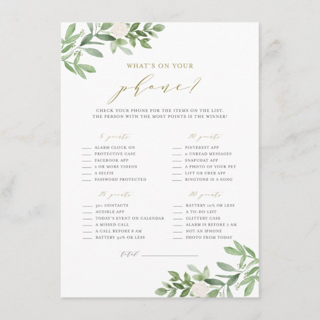 Cartão De Informações Verdura & Flores Brancas Jogo do Que Está no Seu T (Frente)