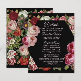 Cartão De Informações Vermelho Rústico Rosa Floral Verde Detalhe Preto