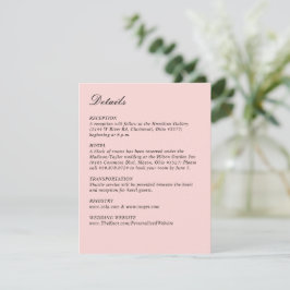 Cartão De Informações Vertical Bonito de Casamento Rosa Simples