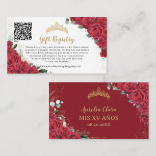 Cartão De Informações Vibrant Red Floral Quinceañera QR Gift Registro