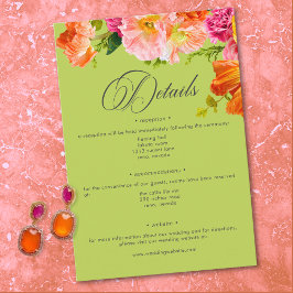 Cartão De Informações Vibrant Summer Floral Lime Orange Pink Wedding