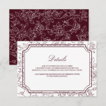 Victorian Burgundy Floral Line Art Wedding Details
