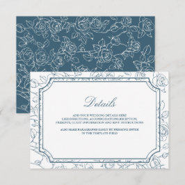 Cartão De Informações Victorian Dusty Blue Line Art Wedding Details